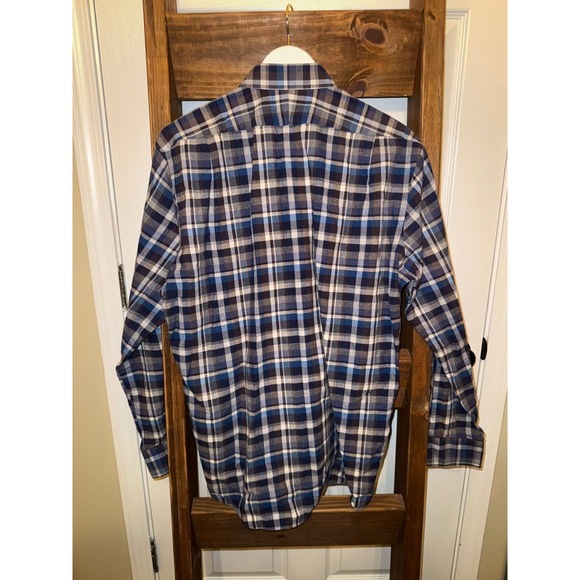 Peter Millar Mens Plaid Button Down Shirt Large Blue White Long Sleeve Cotton - Picture 2 of 3